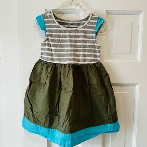 GAP Gray and White Striped Dress with Olive and Aqua